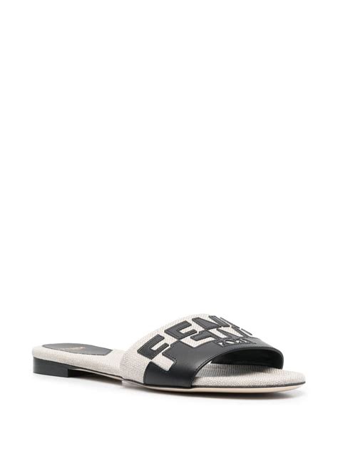 fendi logo-flocked leather slides dupes|FENDI Flip.